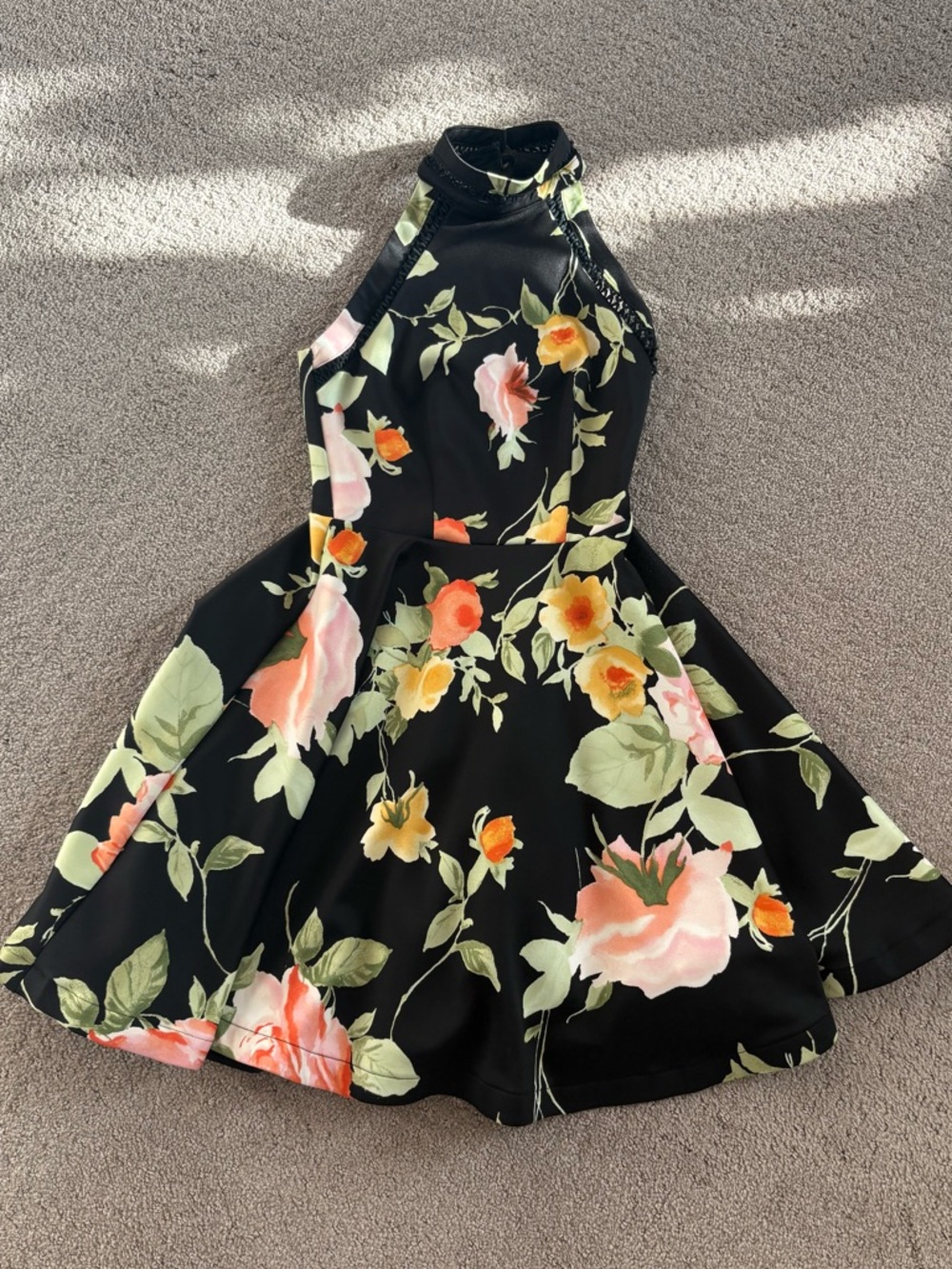 B.Darlin Black Floral Halter Fit & Flare Flowy Summer Wedding Dress